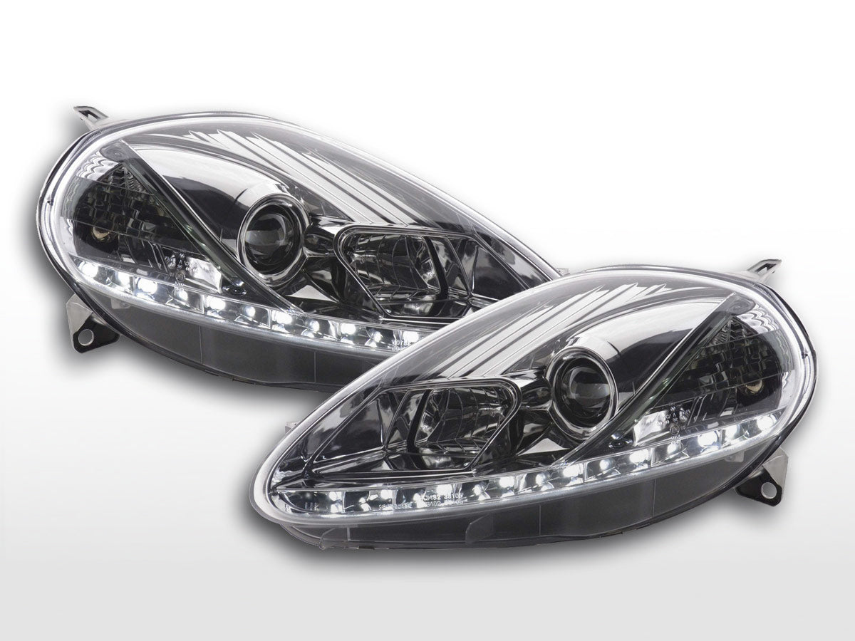 Scheinwerfer Set Daylight LED Tagfahrlicht Fiat Grande Punto 199 chrom Scheinwerfer Set Daylight LED Tagfahrlicht Fiat Grande Punto 199 chrom